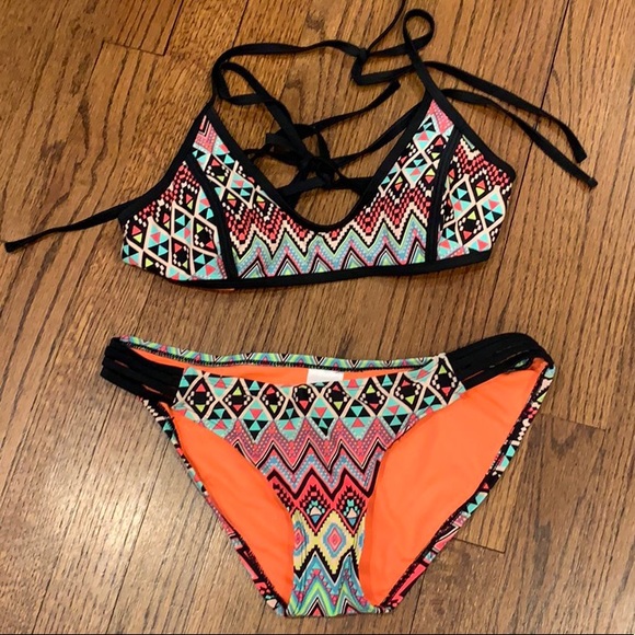 Xhilaration Swim Target Xhilaration Neon Tribal Bikini Set Poshmark